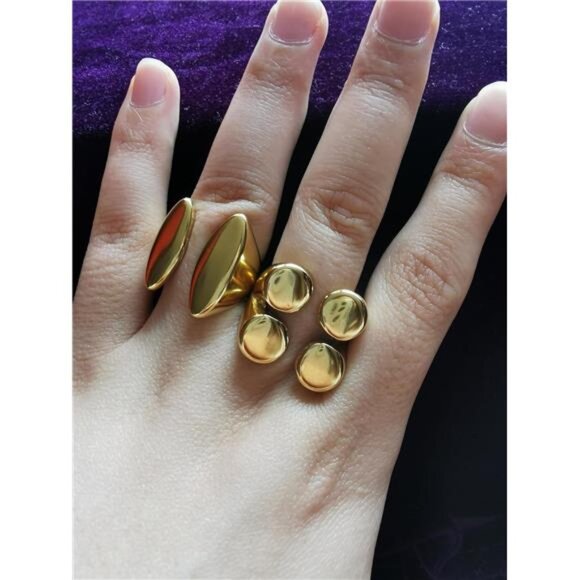 2-Piece Adjustable Gold Ring Set – Minimalist Geometric Statement Jewelry - Picture 1 of 5